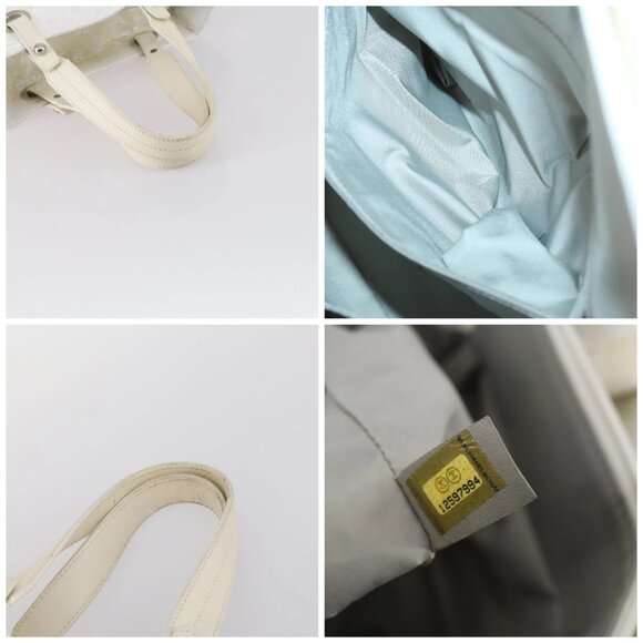 CHANEL Paris Biarritz MM Tote Bag Coated Canvas White Silver CC Auth - Picture 14 of 15